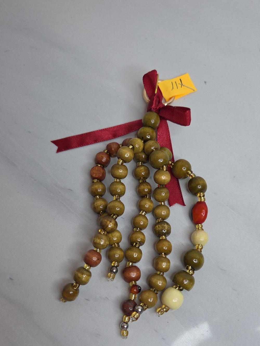 111 - Handmade Olive Green Beaded Tassel Bag Charm